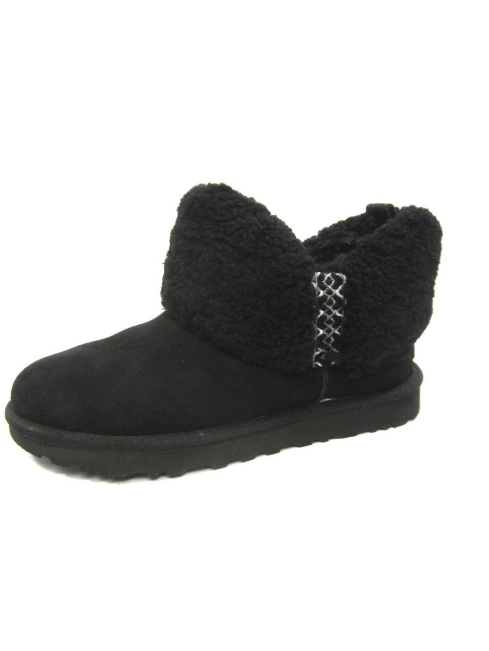 UGG Women's Size 8 EUC Ultra Mini Braid Boot Black Suede Sheepskin Cuff